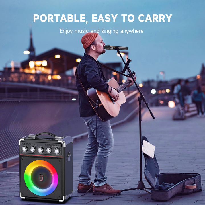 FanFun Portable Speaker Microphones Karaoke Machine with DJ Lighting PA System for Home Singing Adults