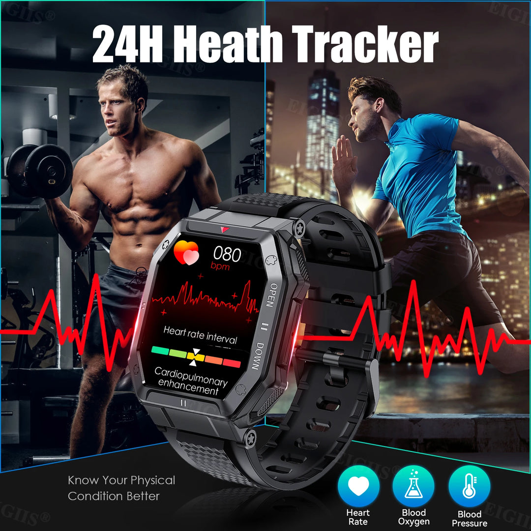 LaNikar 1.85'' HD New Military Smart Watch Men Bluetooth Call Heart Rate Blood Oxygen Detection Sport Smartwatch