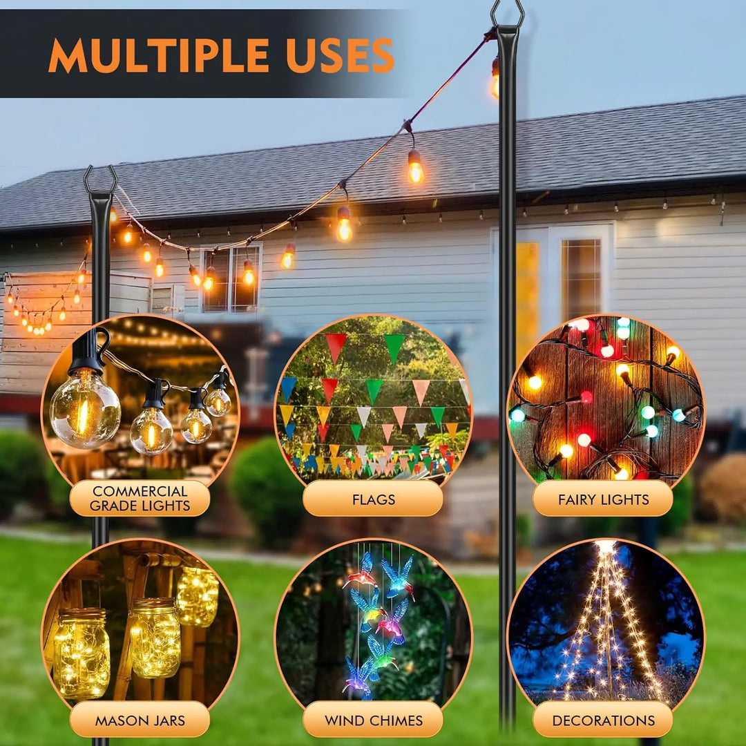 2/4/6 Pack String Light Poles for Outside Garden, Adjustable Heavy-Duty Metal lamp stand for Outdoor String Lights with Fork