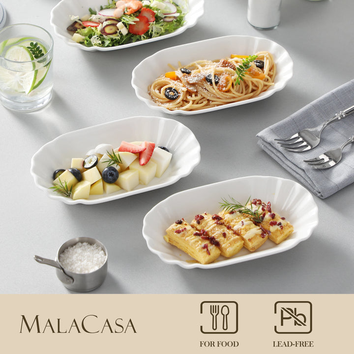 MALACASA Regular 8-Piece 7.75" Ceramic White Porcelain Breakfast Tray Dinner Plate Dessert Plate Cake Potato Chip Snack Dishes
