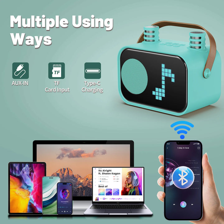 FanFun Bluetooth Speaker, Karaoke Machine for Kids, Portable Speaker with Microphone, 15 Animated Mode, 4 Funny Magic Voices