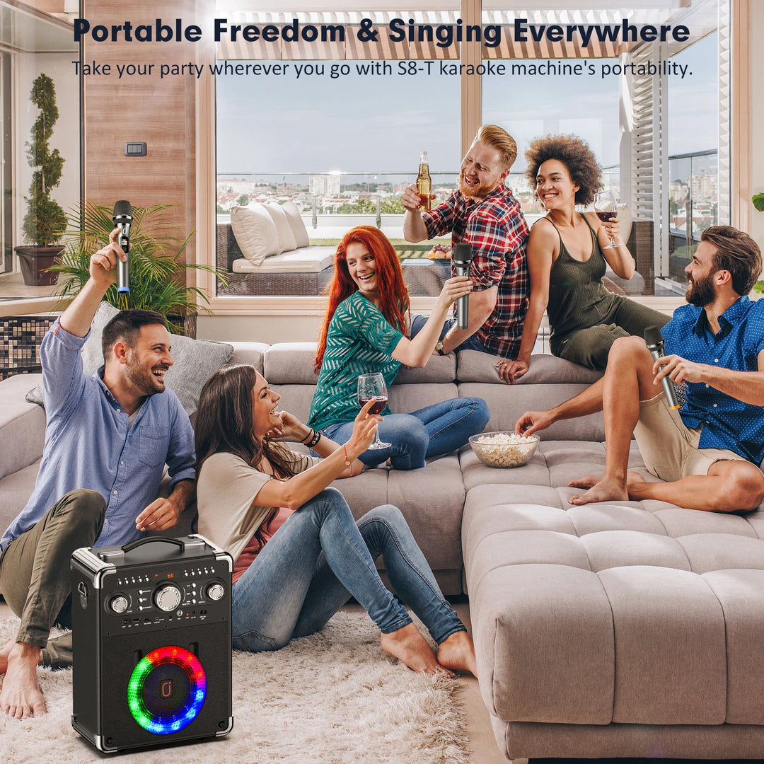 FanFun Karaoke Speaker with 3 Wireless Microphone, Bluetooth Speaker with LED Light, Portable Outdoor Party Speaker
