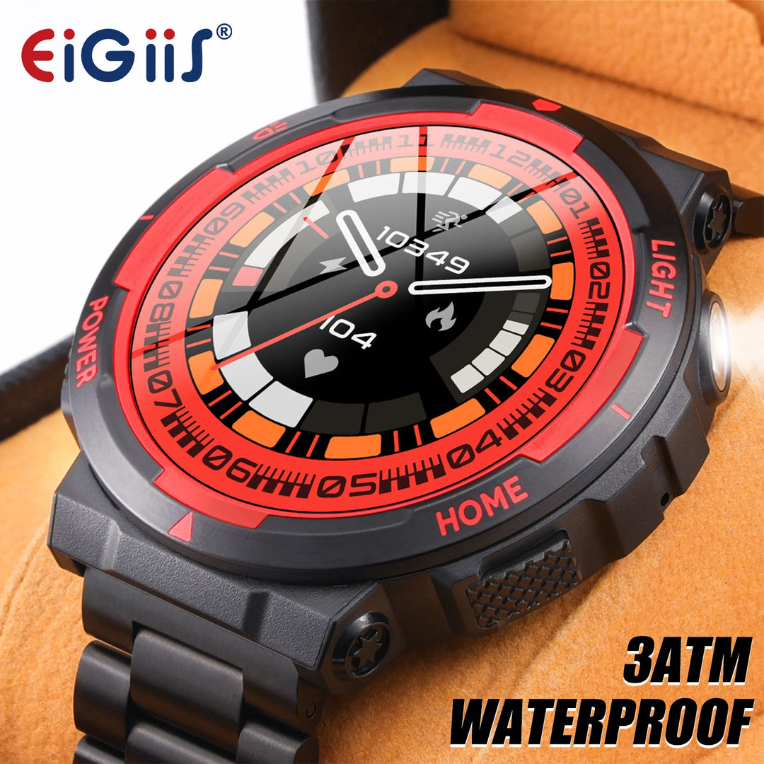 EIGIIS New Smart Watch Men 3ATM Waterproof 1.53" KT75 Outdoor Sports With LED Flashlight Health Monitoring Bluetooth Call