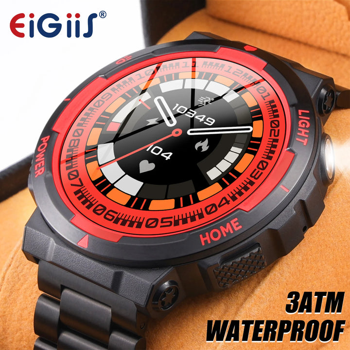 EIGIIS New Smart Watch Men 3ATM Waterproof 1.53" KT75 Outdoor Sports With LED Flashlight Health Monitoring Bluetooth Call