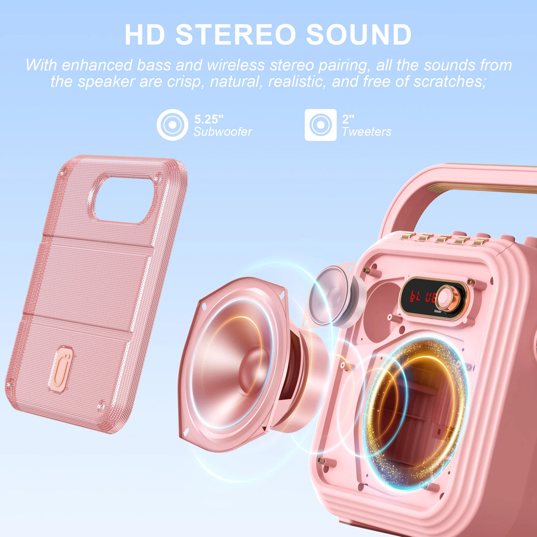 Portable Wireless Karaoke Machine-Adult Singing Speaker with 2 Wireless Microphones,TF Card/ USB Support with Remote Control