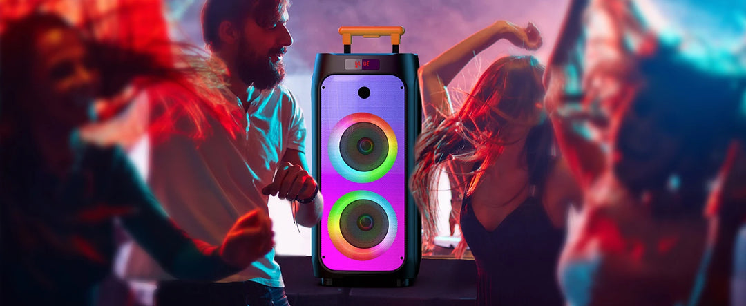 FanFun Large Bluetooth Speaker, Wireless Speaker with Wheels and Trolley Bar, Karaoke Machine with 2 Microphone, Karaoke Speaker