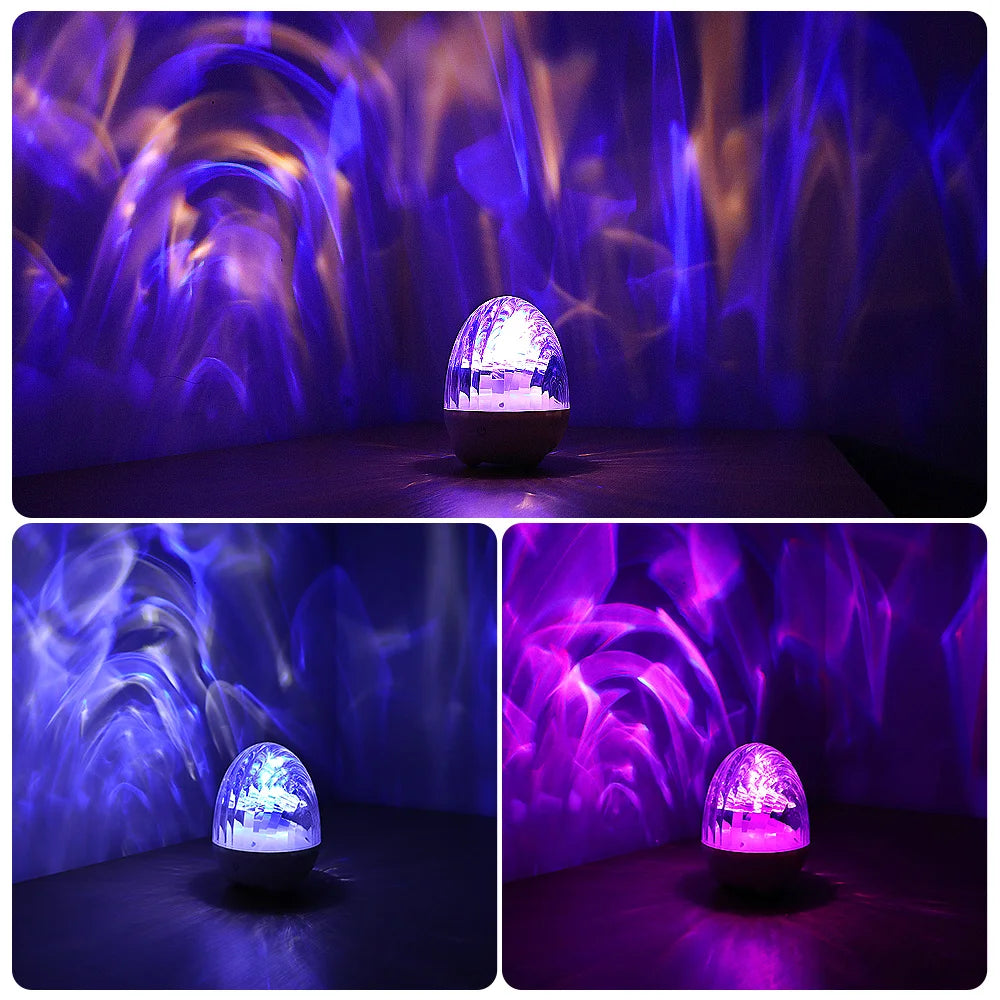 2-in-1 Music Player & Nebula Projector Desk Lamp - Dinosaur Egg Design Colorful LED Light Show With Water Ripple Effect, Remote
