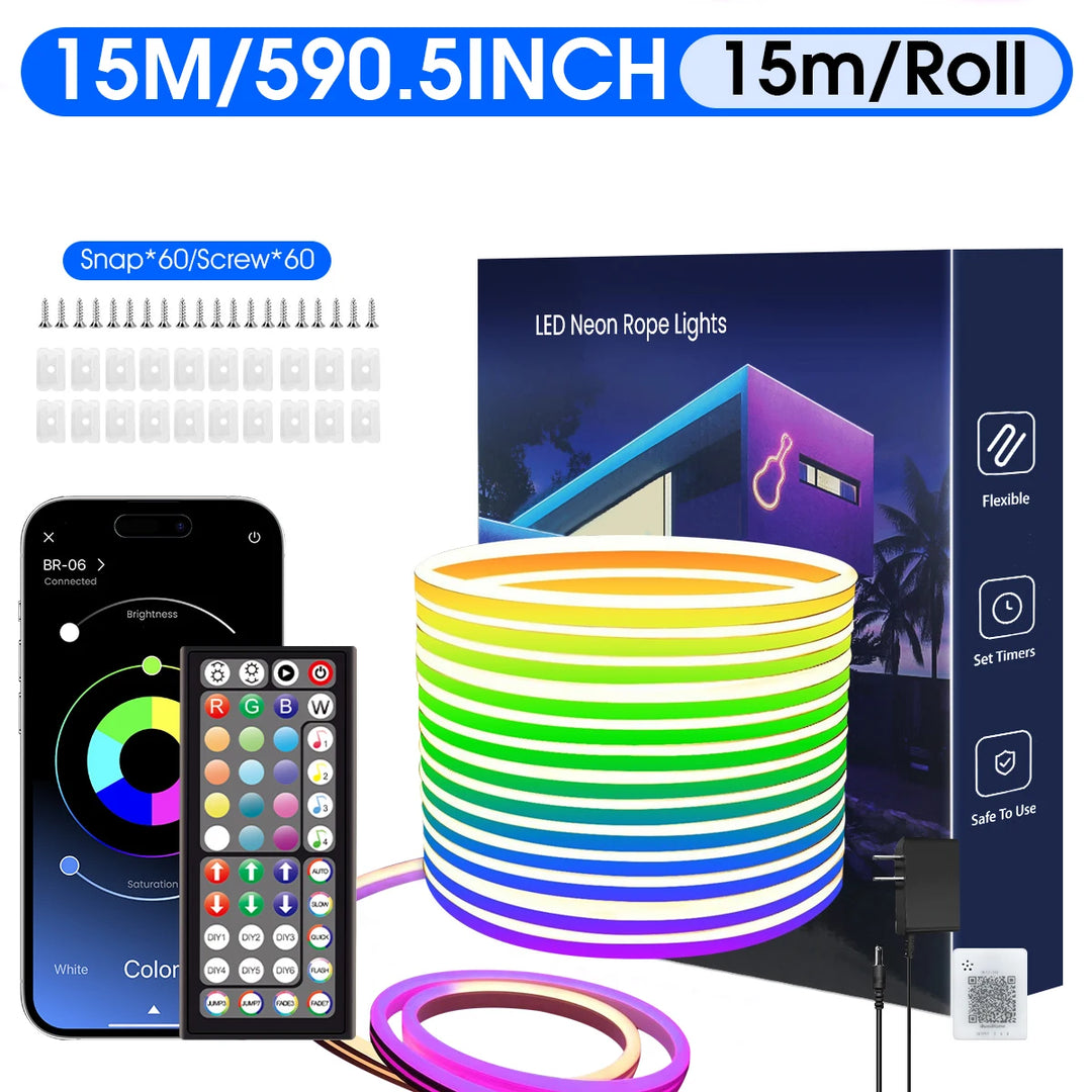 Outdoor Neon LED Rope Lights,  LED Lights For Bedroom Flexible LED Light Strip With Remote And APP Control RGB Lighting Strip