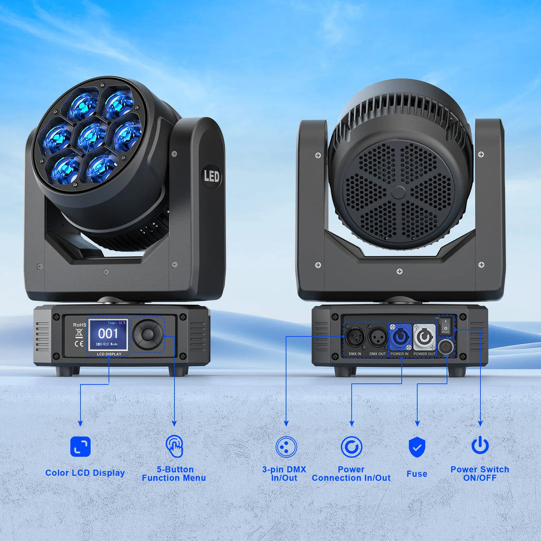 U'King 300W Moving Head DJ Lights LEDs BEE'S EYE Stage Lights DMX Control&Sound Activated For DJ Bar Christmas wedding Party