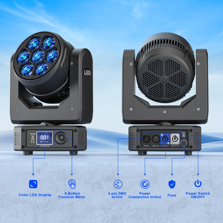 U'King 300W Moving Head DJ Lights LEDs BEE'S EYE Stage Lights DMX Control&Sound Activated For DJ Bar Christmas wedding Party