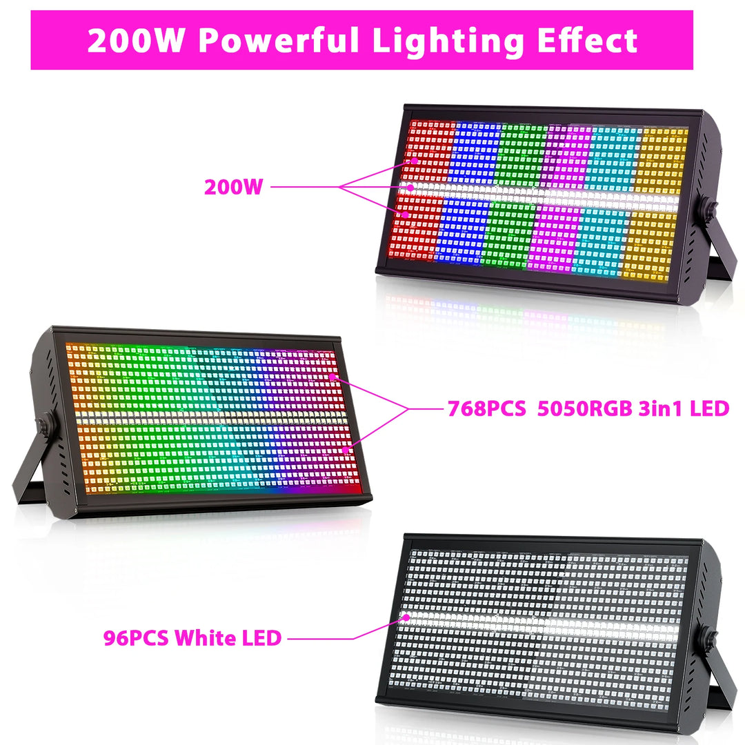 U'King 4Pcs 200W LED RGBW 48+8-Segment Strobe Lights DMX512 Wash Stage Light Uplight DJ Lights For Party Disco Wedding Bar KTV