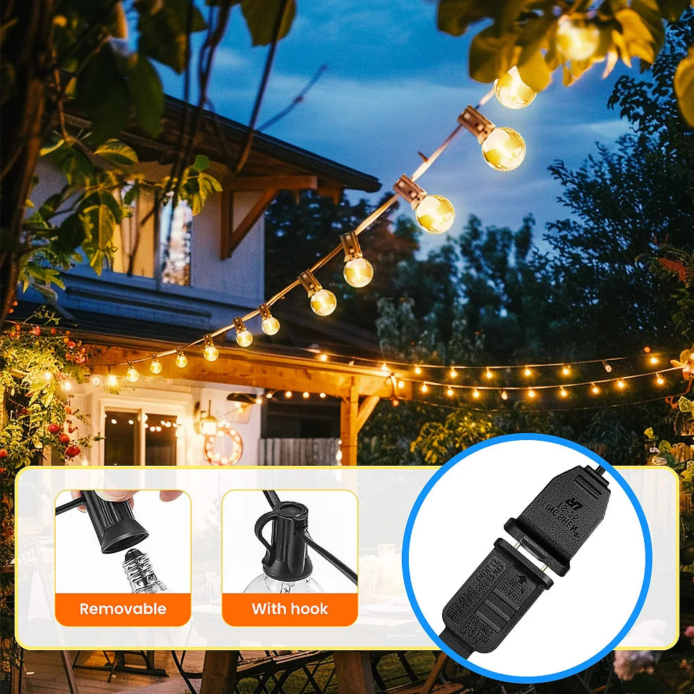 LED G40 Globe String Lights With US Plug, E12 Base, Waterproof Shatterproof Outdoor Hanging Patio Lamps for Backyard Porch