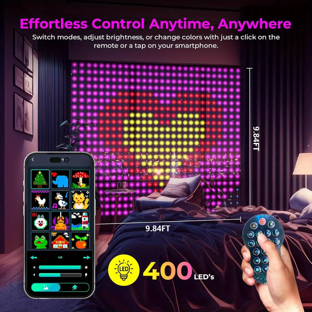 400 LED Smart Curtain Fairy Lights DIY Christmas String Light RGB Changing Music Sync Text Remote App Controlled Curtain Lights