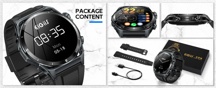 LaNikar New Smart Watch 1.43" AMOLED Display Men Black Sports Watch KE Series Bluetooth Call Health Monitor IP68 Waterproof KE6