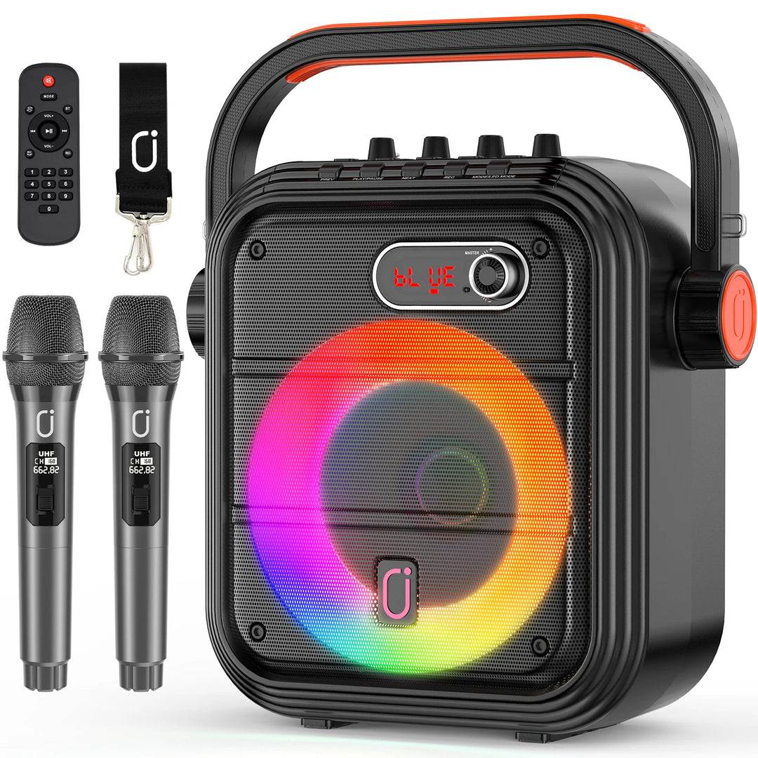 FanFun 66Pro 5200MAH Portable BT Speaker With 2 Wireless Microphones, Karaoke Speaker For Adults, Karaoke Machine With DJ Light