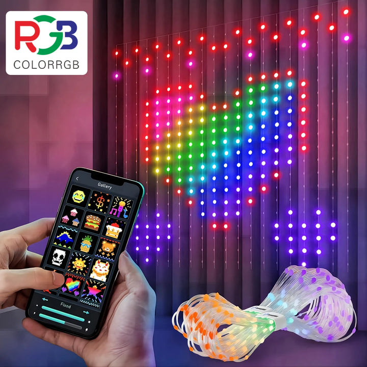 Smart Curtain Lights, 9.8 X 9.8Ft LED Curtain Lights, 400LEDs RGB Color Changing APP Programmable DIY Music-Sync String Light