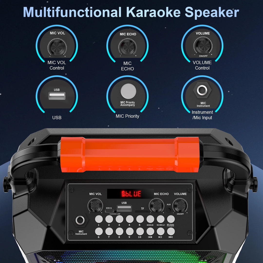 JYX Wireless Speaker, Portable Bluetooth Speaker with Wired Microphone, Home Karaoke Speaker System, LED Party Light