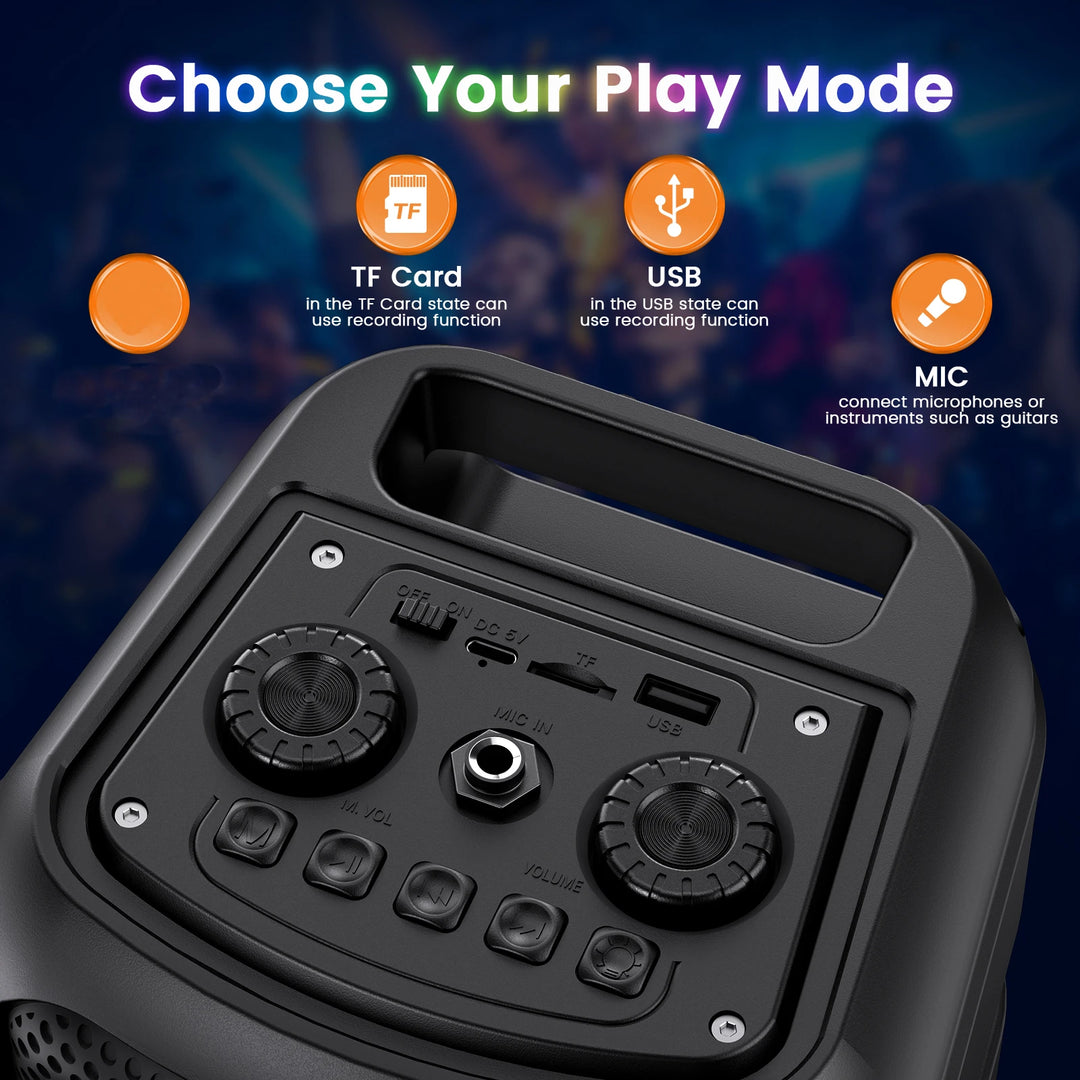 T30 Karaoke Bluetooth Speaker Music Rhythm Light 360 Degree Stereo Surround Wireless Subwoofer with 2 Wireless Bluetooth Mic