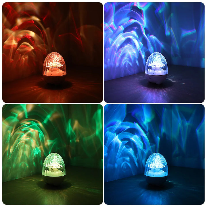 2-in-1 Music Player & Nebula Projector Desk Lamp - Dinosaur Egg Design Colorful LED Light Show With Water Ripple Effect, Remote