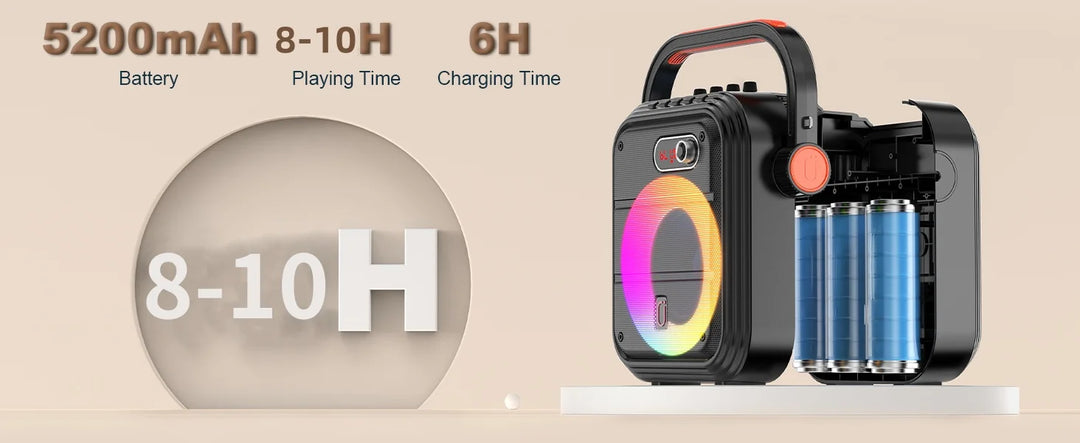FanFun 66Pro Portable BT Speaker With 2 Wireless Microphones, Karaoke Machine With DJ Light, Perfect Gift For Christmas