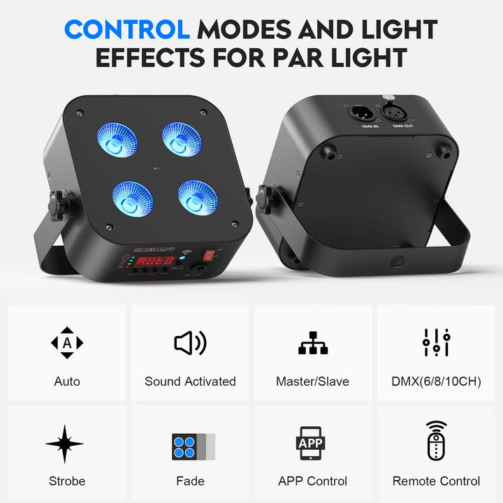 U'King 4Pcs Mini Battery Powered Rechargeable Par Light 4X18W RGBWA UV Stage Light DMX512 LED Uplight For Festival Party Wedding