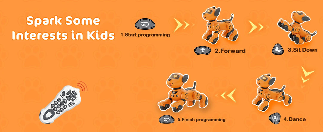 VATOS Robot Dog Toy for Kids Voice 2.4GHz Remote Control Robot Pet Touch Sensor 20+ Mode Puppy Toy for Kids Girls Orange