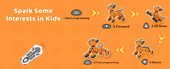 VATOS Robot Dog Toy for Kids Voice 2.4GHz Remote Control Robot Pet Touch Sensor 20+ Mode Puppy Toy for Kids Girls Orange