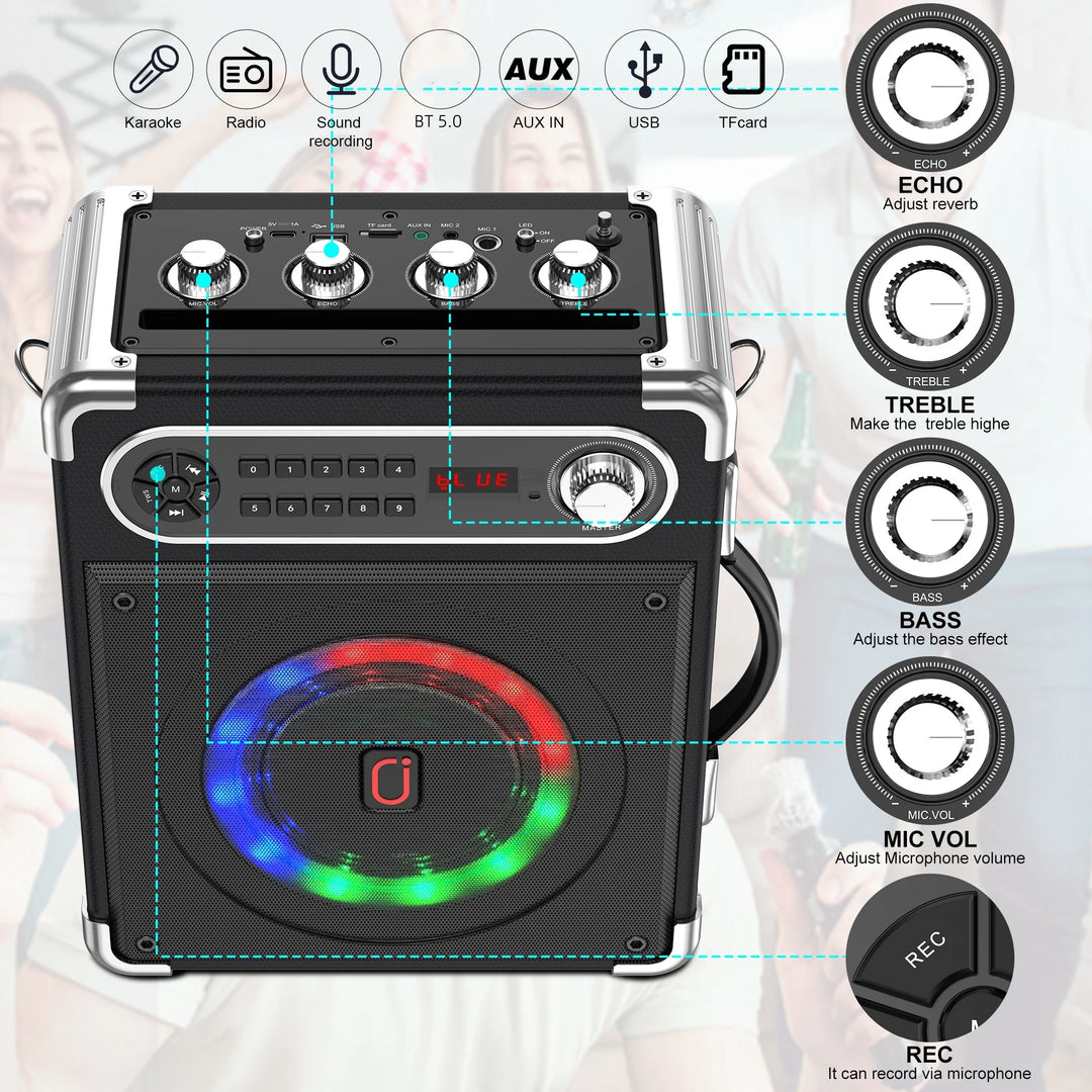 FanFun Karaoke Machine with 2 Microphones, Portable Bluetooth 5.3 Karaoke Speaker for Outdoor Events,Gatherings and Parties