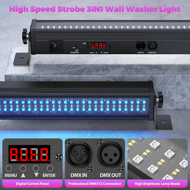 U'King 2Pcs 120W Wall Wash Light Bar RGB 336 LEDs Stage Lights 7000lm Wallwasher Lights For Home Nightclub Wedding Party Show