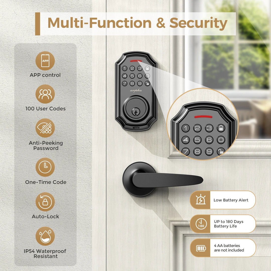 Arpha Smart Door Lock D180H Electronic Lock Bluetooth Door Lock 100 Password App Control Combination Lock Long Battery Life
