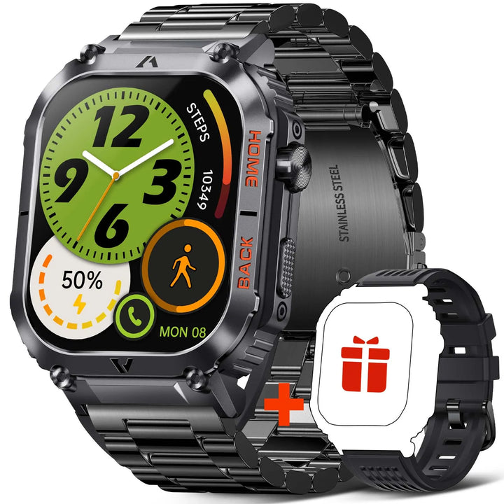 EIGIIS New 5ATM Waterproof Men Military Watch Heart Rate Blood Pressure Blood Oxygen 2.02'' TFT HD With Compass 100+ Sports Mode