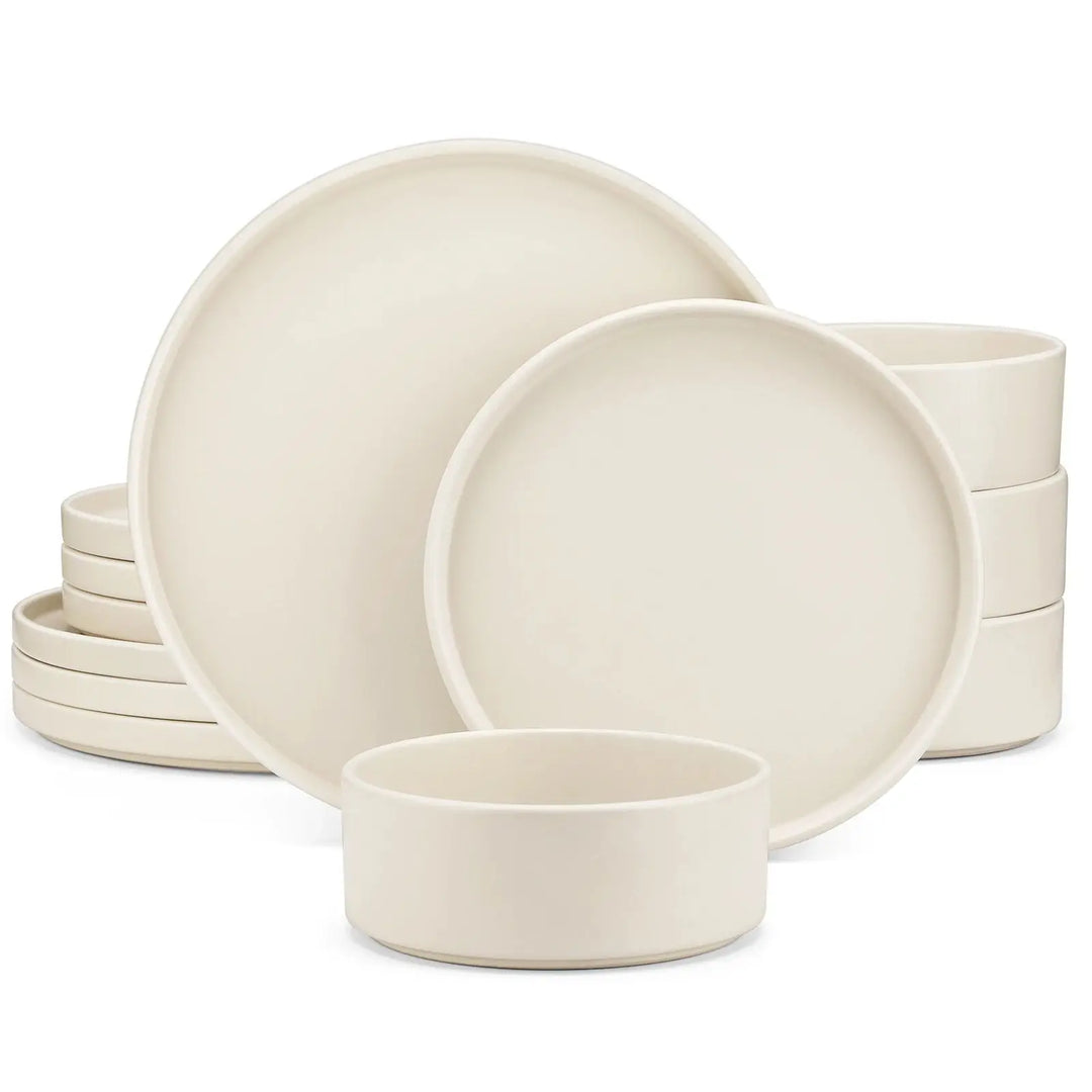 VANCASSO VENUS Serie 12/24/36 Piece CREAM WHITE Stoneware Tableware Set with Dinner/Dessert Plate/Bowl For 4/8/12 People
