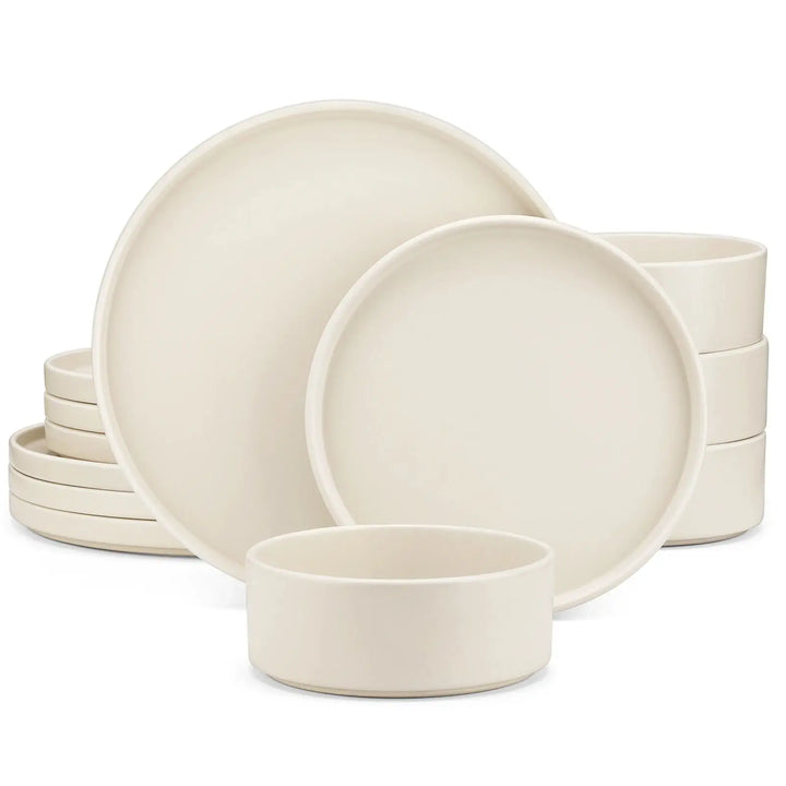 VANCASSO VENUS Serie 12/24/36 Piece CREAM WHITE Stoneware Tableware Set with Dinner/Dessert Plate/Bowl For 4/8/12 People