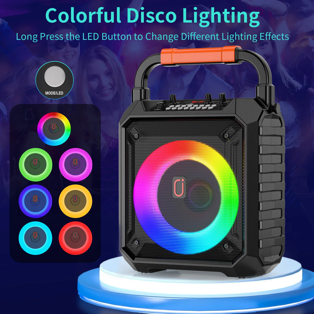 T17-T Wireless Bluetooth Speaker, Karaoke Machine with 2 Microphone, Home Karaoke System with LED Party Light