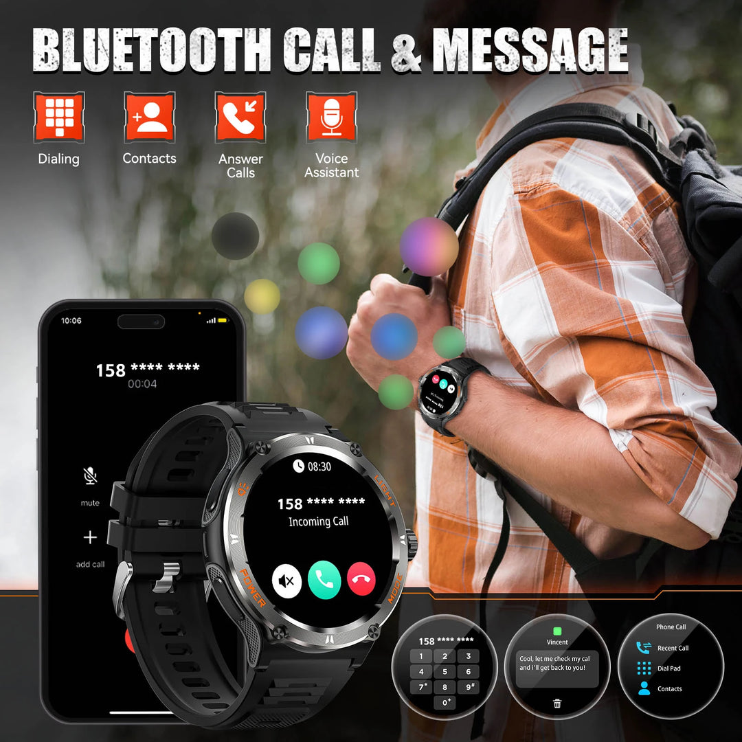 LaNikar Smart Watch 3ATM Waterproof 1.53" New KT76 Men Sport With Compass And LED Flashlight Heart Rate Sleep Analysis Bluetooth