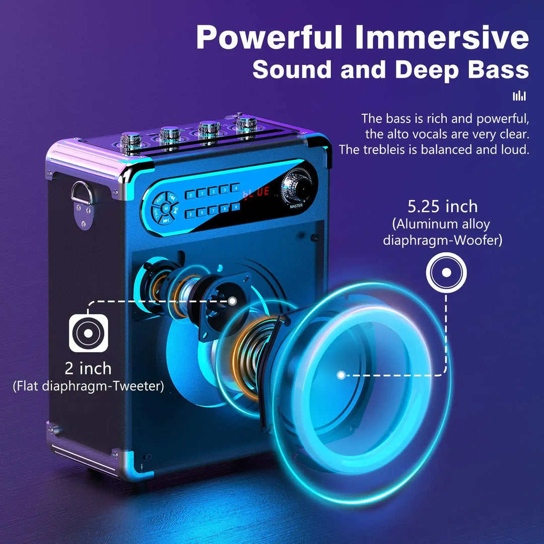 S55 Karaoke Machine with 2Wireless Microphones,Portable Bluetooth Speakers with Bass/Treble Adjustment,Pa System,Remote Control