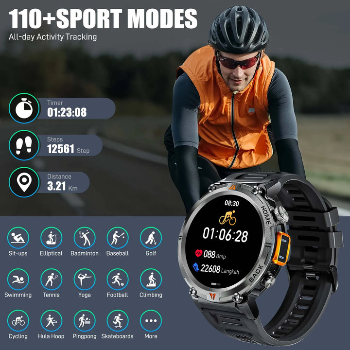 LaNikar KE3 Bluetooth Call Smart Watch Men Full Touch Screen Health Monitor Clock With Flashlight Men SmartWatch For ios Android