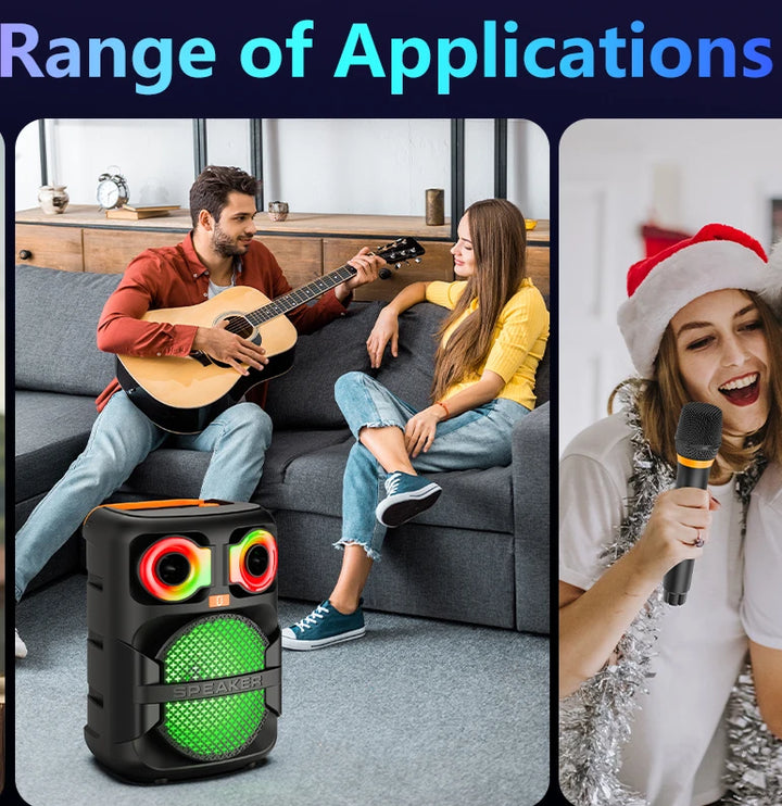 FanFun Karaoke Speaker, Home Karaoke Machine with 2 Microphone, Portable Bluetooth Speaker with LED Party Light, T28-T