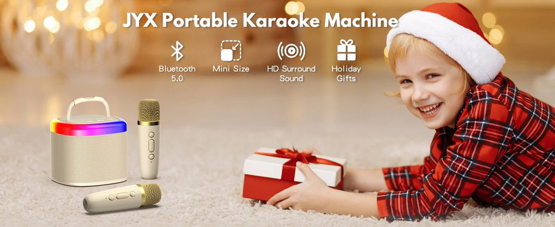 Portable Bluetooth Speaker, Wireless Mini Speaker with 2 Microphone, 5 Mode Voice Effect, LED Party Light