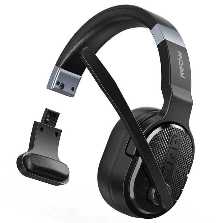 Mpow E65 2 in 1 Wireless Headphones Bluetooth 5.3 Dual/Single Office Headset with Microphone&Mute Switch 35H for Trucker Driver