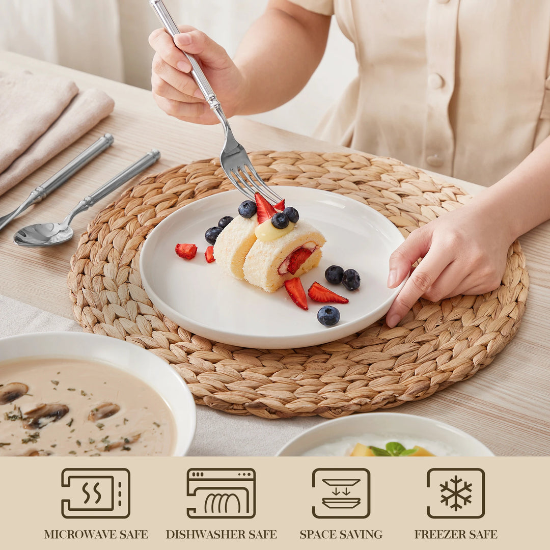 MALACASA 12/16/18/24 PCS Porcelain Plates Dinnerware Sets Ceramic Plates Set with 4/6 PCS Dinner Plate/Dessert/Cereal Bowl/Soup