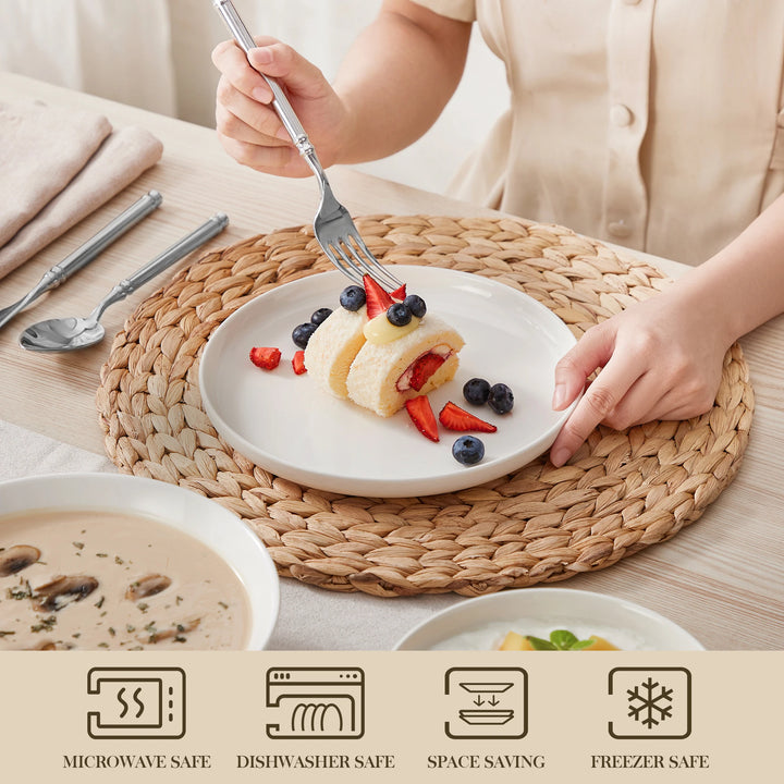 MALACASA 12/16/18/24 PCS Porcelain Plates Dinnerware Sets Ceramic Plates Set with 4/6 PCS Dinner Plate/Dessert/Cereal Bowl/Soup