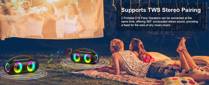 40W Waterproof Bluetooth Speaker, Portable Wireless Speaker, Outdoor Party Boombox Speaker, Deep Rich Bass, Dazzling LED Light