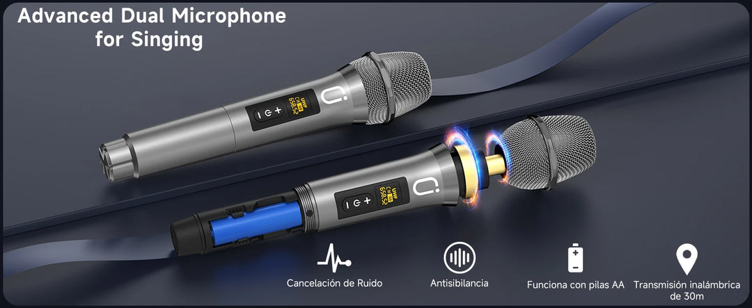 Kara Ok Machine with 2Wireless Microphones,Portable Bluetooth Speakers with Bass/Treble Adjustment,Pa System with Remote Control
