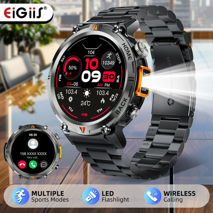 EIGIIS KE3 Bluetooth Call Smart Watch Men Full Touch Screen Health Monitor Clock With Flashlight  For IOS Android