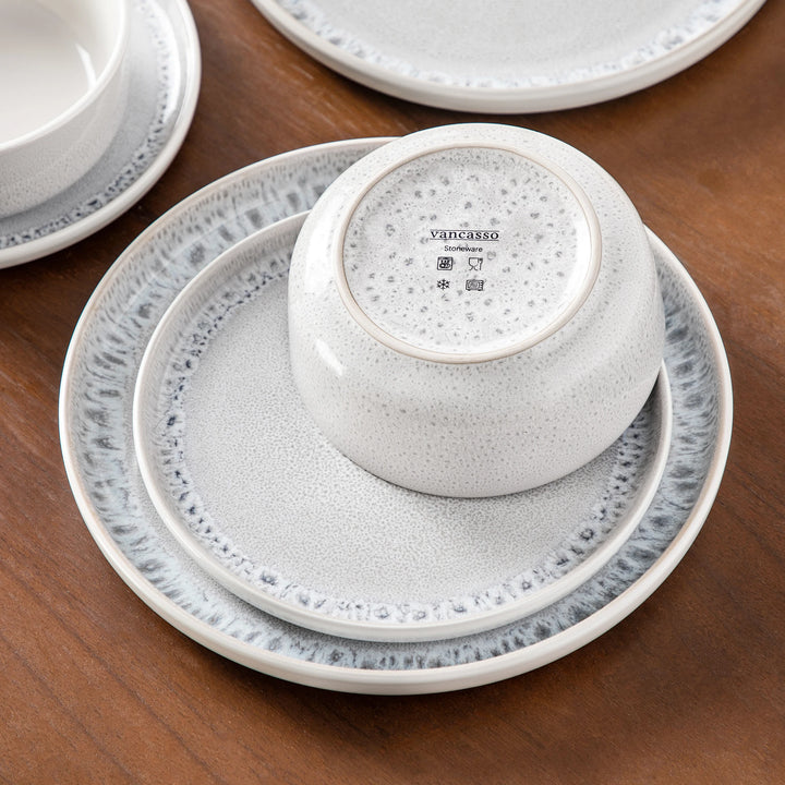 vancasso 18/36 Piece Snow Plates Dinner Sets Tableware Set Reactive Glaze Stoneware Set with 6 Piece Dinner Plate/Dessert/Bowl