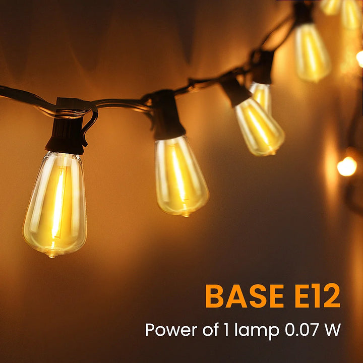 ST38 LED Outdoor Patio String Lights With US Plug, Shatterproof Bulb, Waterproof Hanging Lamp Connectable for Porch, Backyard