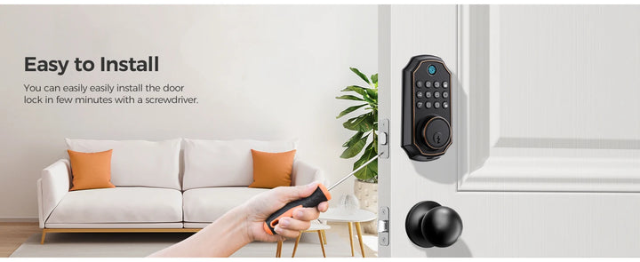 Arpha Smart Door Lock Bluetooth Door Lock 5-in-1 Keyless Entry Lock Fingerprint Electronic Deadbolt w/ Handle Set Home Security