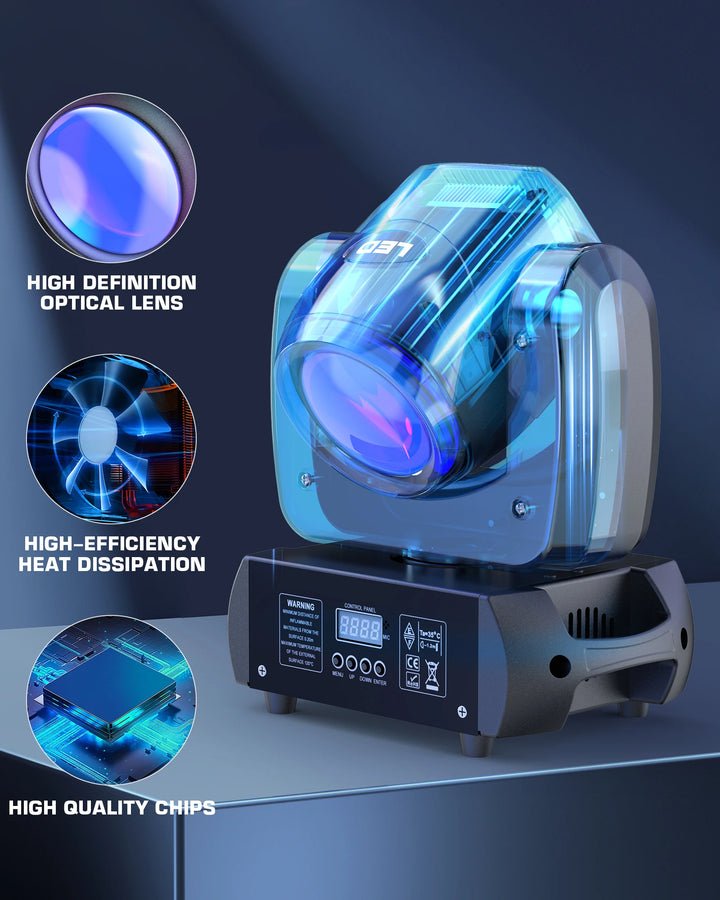 U'King 2Pcs 100W LED Beam Gobo Moving Head Stage Light 18Prism Dazzling Effect DMX DJ Light For Club KTV Disco DJ Party Lighting