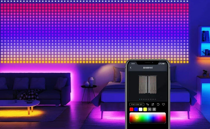Smart Curtain Lights String App Controlled LED Window Hanging Curtain Lights 300/200 LED RGB Color Music Pattern  Change Display